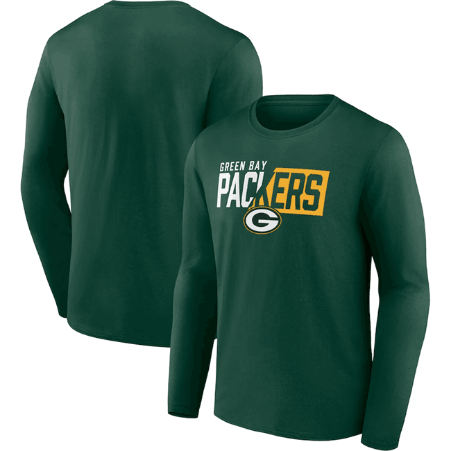 Men's Green Bay Packers Green One Two Long Sleeve T-Shirt